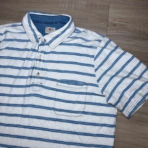 Faherty Brand Indigo Dyed Striped Short Sleeve Polo Casual Shirt Pocket Size‎ L